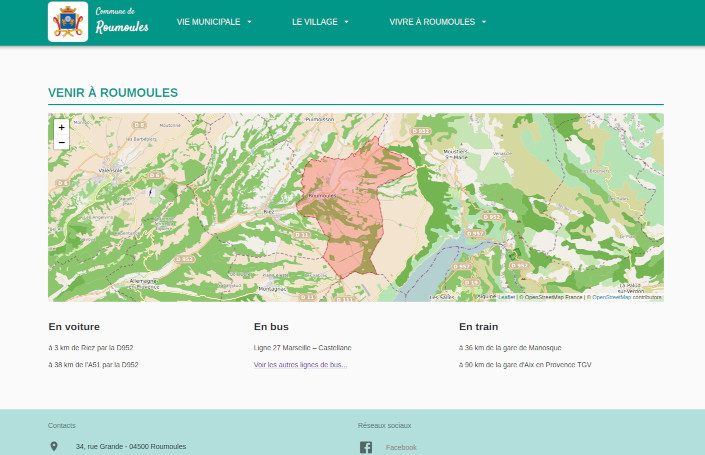 Copie d'écran d'une page du site de la commune de Roumoules